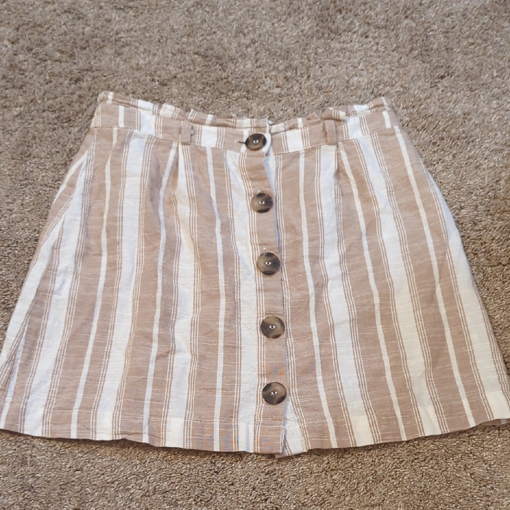 Mine Tan and White Striped Mini Skirt